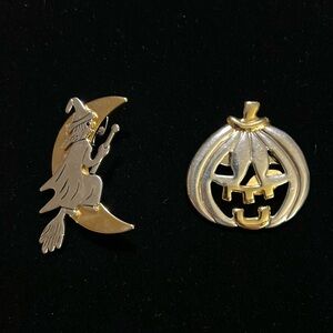 Vintage 2 toned Silver/Gold (set of 2) Halloween Pins/Brooch or Pendants